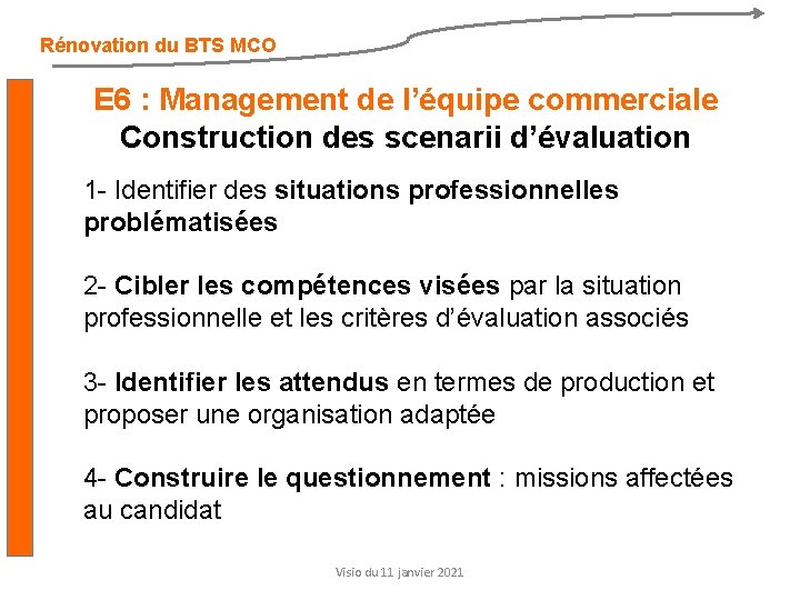 Rénovation du BTS MCO E 6 : Management de l’équipe commerciale Construction des scenarii