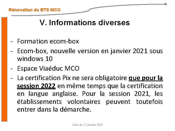 Rénovation du BTS MCO V. Informations diverses - Formation ecom-box - Ecom-box, nouvelle version