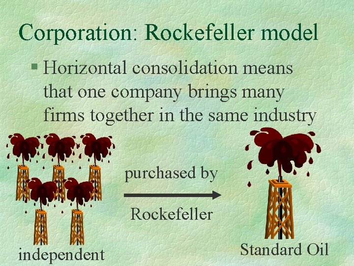 Corporation: Rockefeller model § Horizontal consolidation means that one company brings many firms together