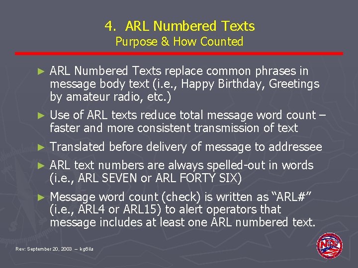 4. ARL Numbered Texts Purpose & How Counted ► ARL Numbered Texts replace common