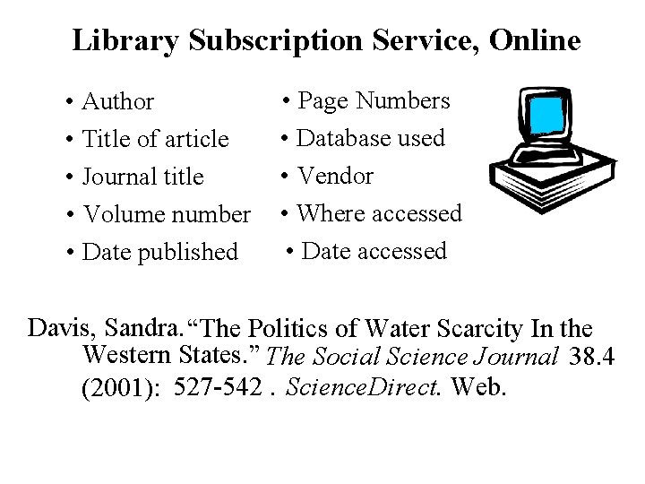 Library Subscription Service, Online • Author • Title of article • Journal title •