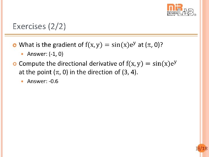 Exercises (2/2) 18/18 