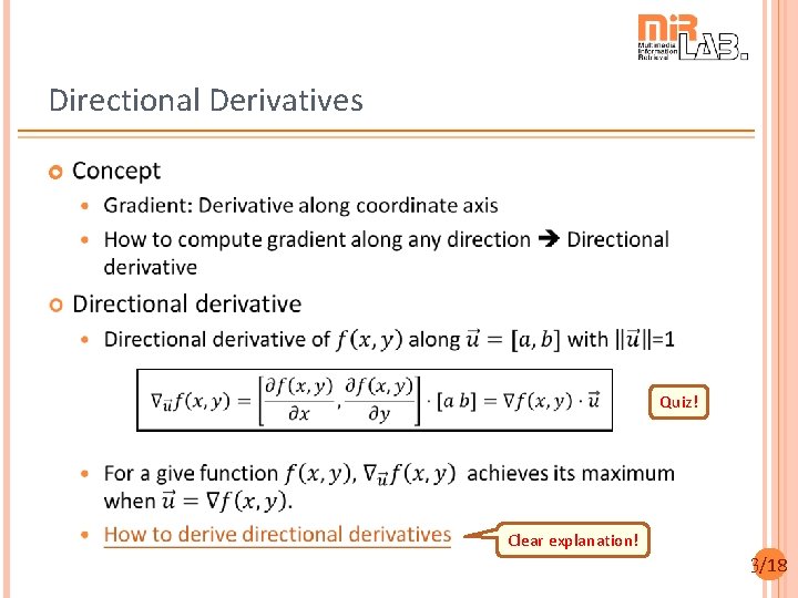 Directional Derivatives Quiz! Clear explanation! 3/18 