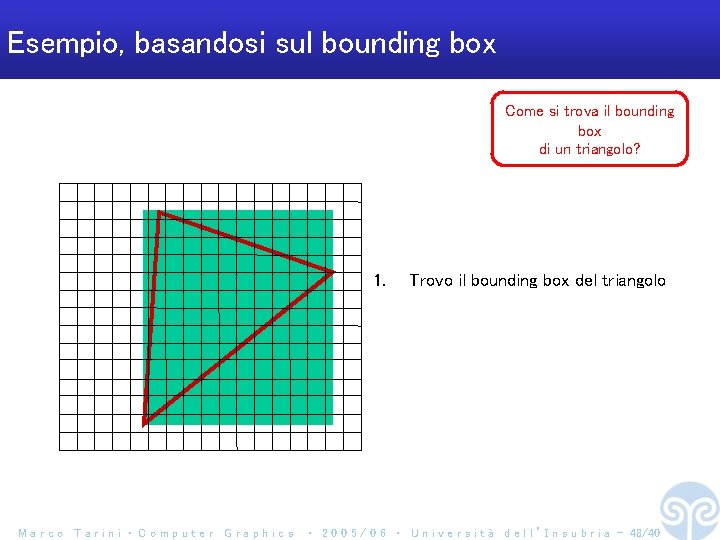 Esempio, basandosi sul bounding box Come si trova il bounding box di un triangolo?