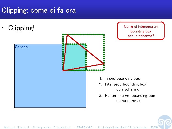 Clipping: come si fa ora • Clipping! Come si interseca un bounding box con
