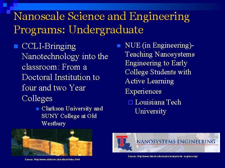 Nanoscale Science and Engineering Programs: Undergraduate n CCLI-Bringing Nanotechnology into the classroom: From a