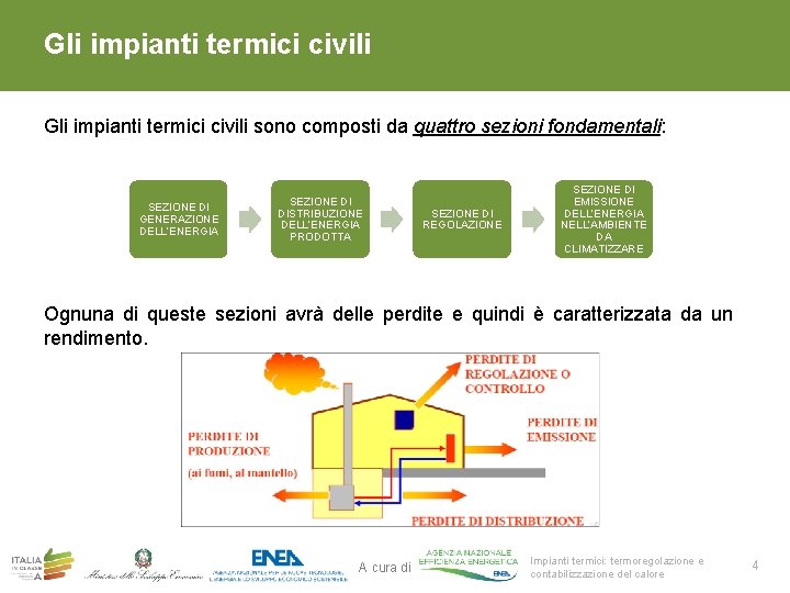 Gli impianti termici civili sono composti da quattro sezioni fondamentali: SEZIONE DI GENERAZIONE DELL’ENERGIA