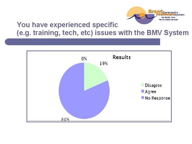 You have experienced specific (e. g. training, tech, etc) issues with the BMV System