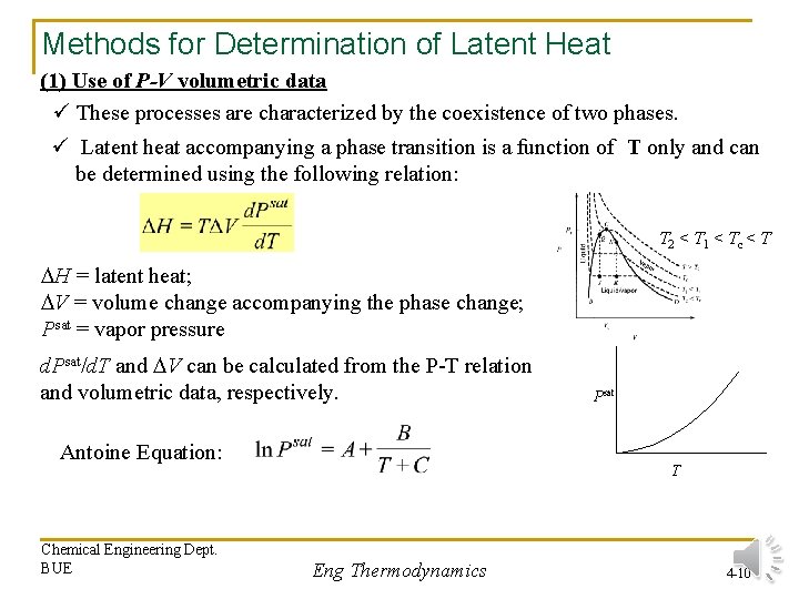 Methods for Determination of Latent Heat (1) Use of P-V volumetric data ü These