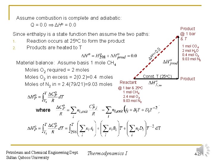 Assume combustion is complete and adiabatic: Q = 0. 0 Ho = 0. 0