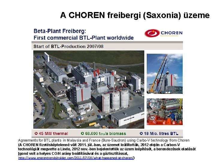 A CHOREN freibergi (Saxonia) üzeme Agreements for BTL plants in Malaysia and France (Bure-Saudron)