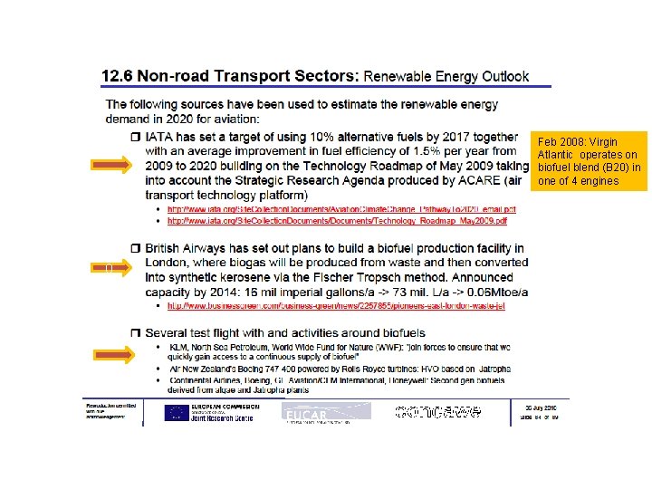 Feb 2008: Virgin Atlantic operates on biofuel blend (B 20) in one of 4