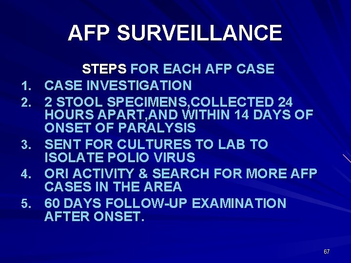 AFP SURVEILLANCE 1. 2. 3. 4. 5. STEPS FOR EACH AFP CASE INVESTIGATION 2