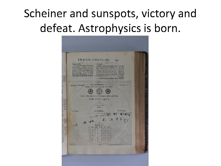Scheiner and sunspots, victory and defeat. Astrophysics is born. 