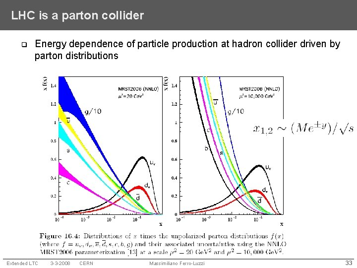 LHC is a parton collider q Energy dependence of particle production at hadron collider