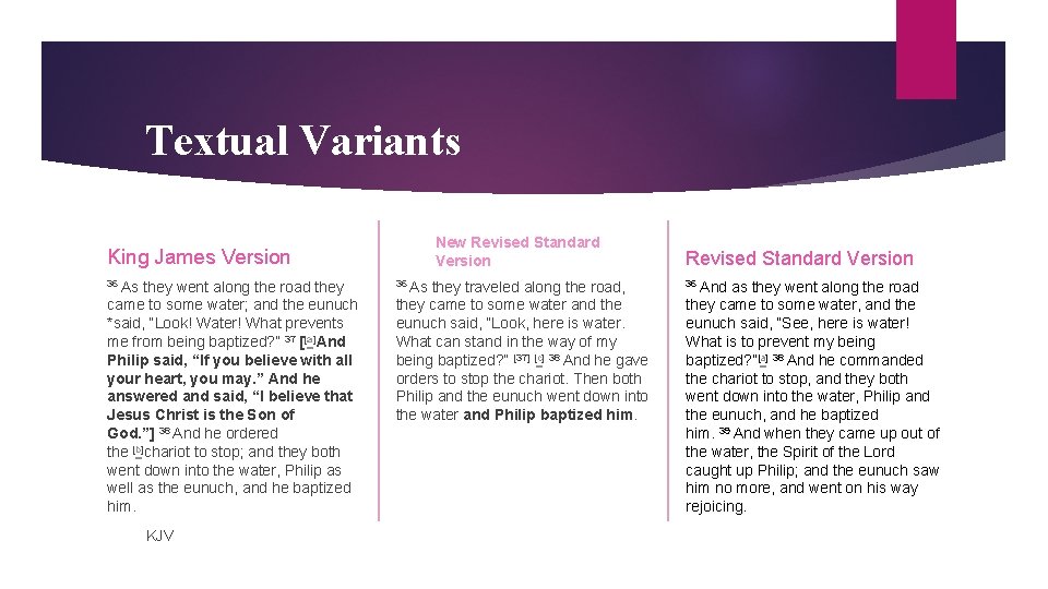 Textual Variants New Revised Standard Version King James Version 36 As they went along