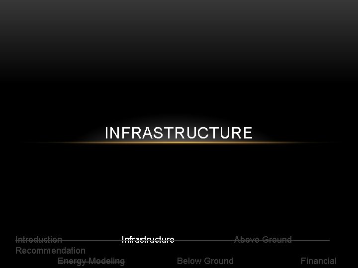 INFRASTRUCTURE Introduction Infrastructure Above Ground Recommendation Energy Modeling Below Ground Financial 