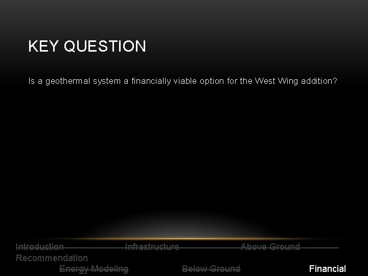 KEY QUESTION Is a geothermal system a financially viable option for the West Wing