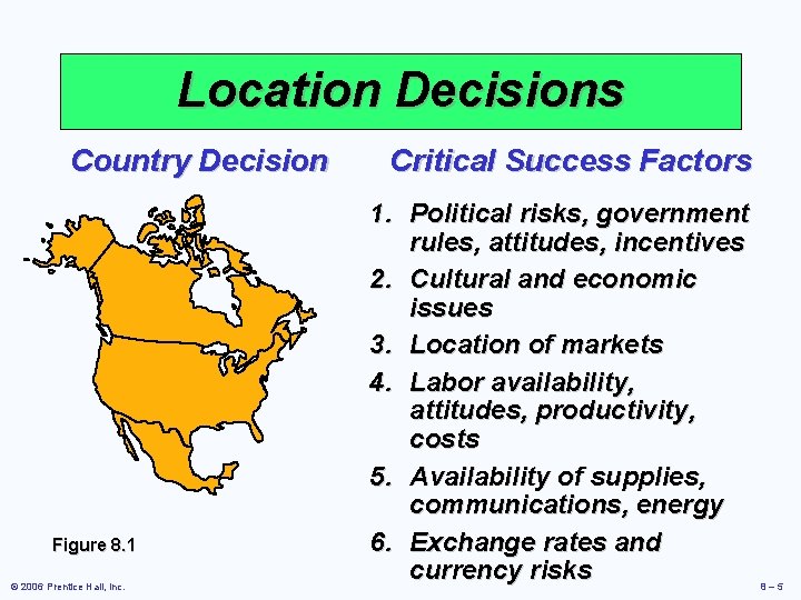 Location Decisions Country Decision Figure 8. 1 © 2006 Prentice Hall, Inc. Critical Success