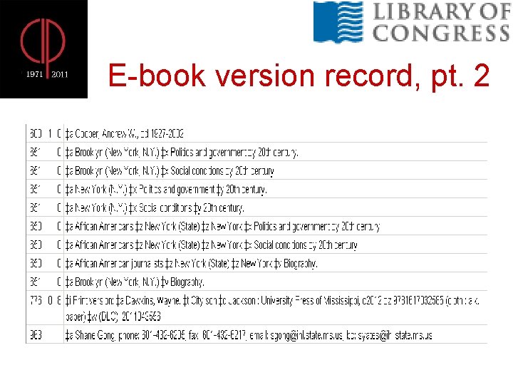 E-book version record, pt. 2 