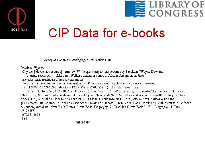 CIP Data for e-books 