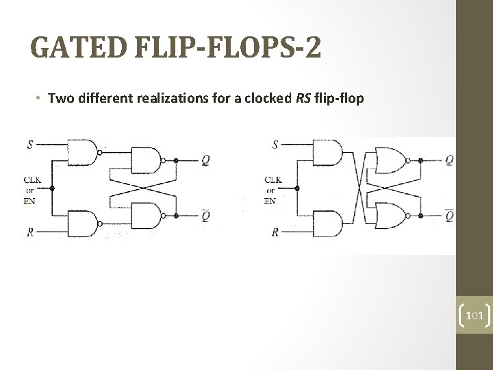 GATED FLIP-FLOPS-2 • Two different realizations for a clocked RS flip-flop 101 