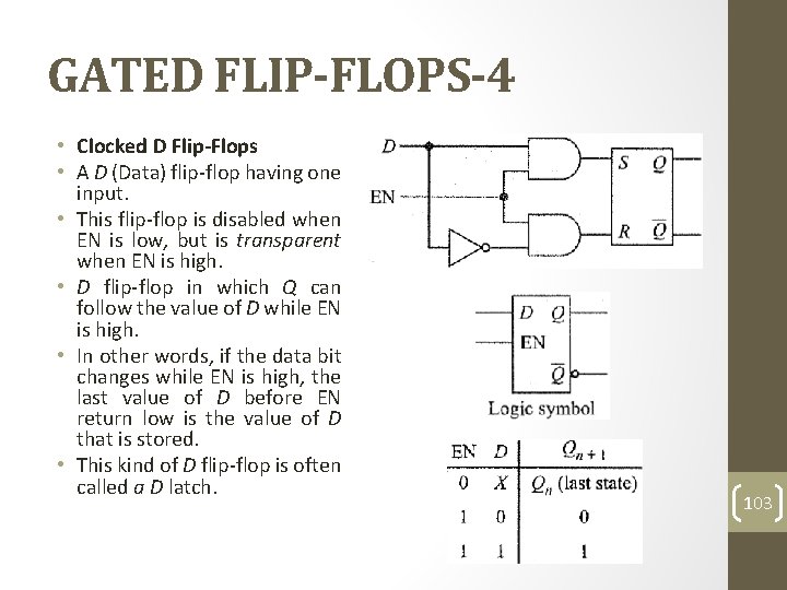 GATED FLIP-FLOPS-4 • Clocked D Flip-Flops • A D (Data) flip-flop having one input.