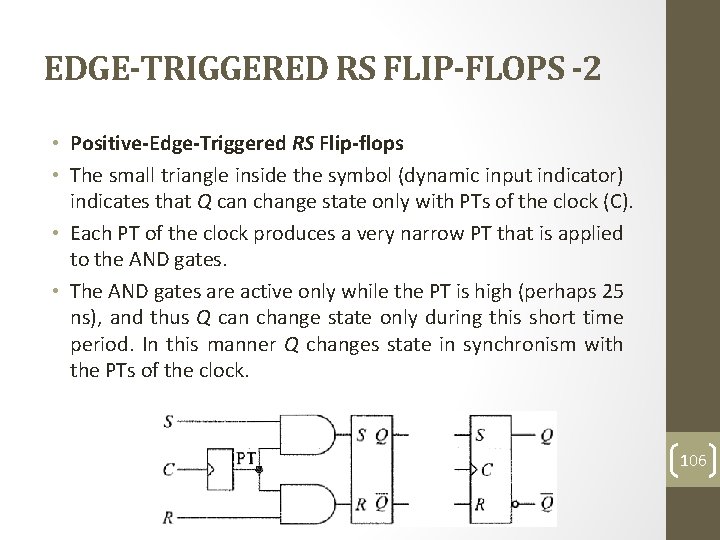 EDGE-TRIGGERED RS FLIP-FLOPS -2 • Positive-Edge-Triggered RS Flip-flops • The small triangle inside the