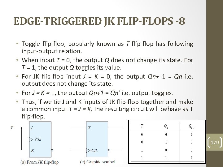 EDGE-TRIGGERED JK FLIP-FLOPS -8 • Toggle flip-flop, popularly known as T flip-flop has following