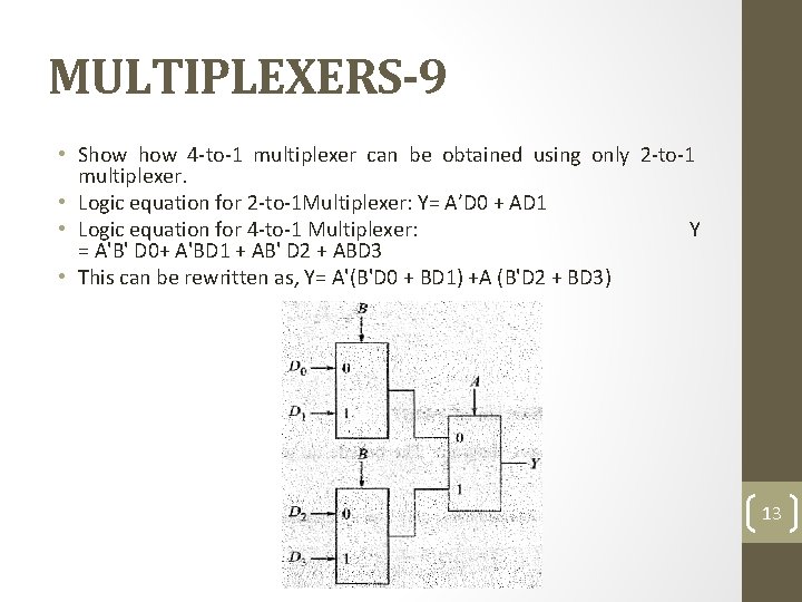 MULTIPLEXERS-9 • Show 4 -to-1 multiplexer can be obtained using only 2 -to-1 multiplexer.