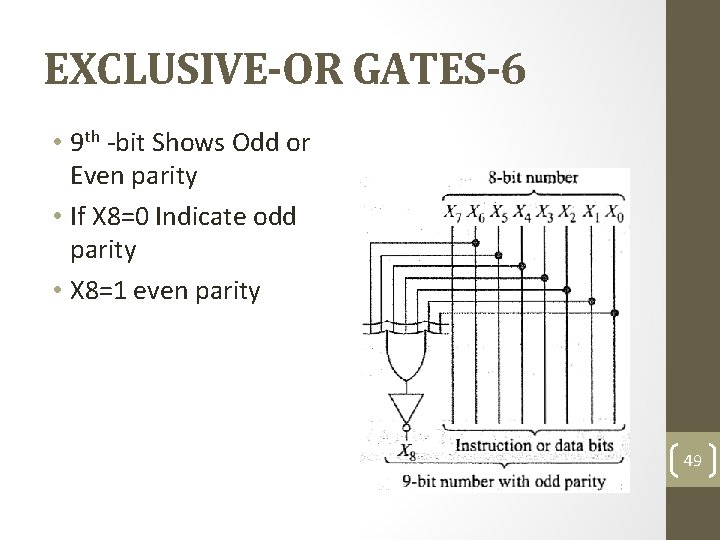 EXCLUSIVE-OR GATES-6 • 9 th -bit Shows Odd or Even parity • If X