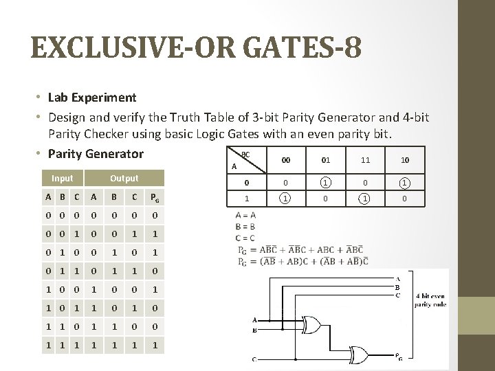 EXCLUSIVE-OR GATES-8 • Lab Experiment • Design and verify the Truth Table of 3