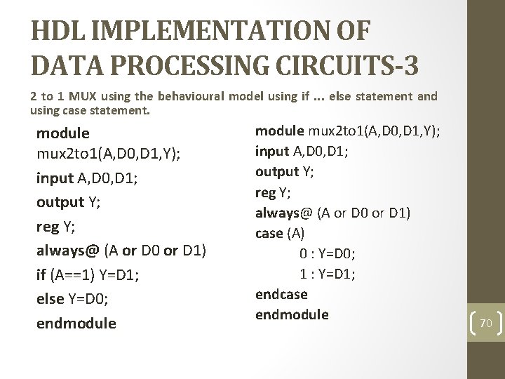 HDL IMPLEMENTATION OF DATA PROCESSING CIRCUITS-3 2 to 1 MUX using the behavioural model