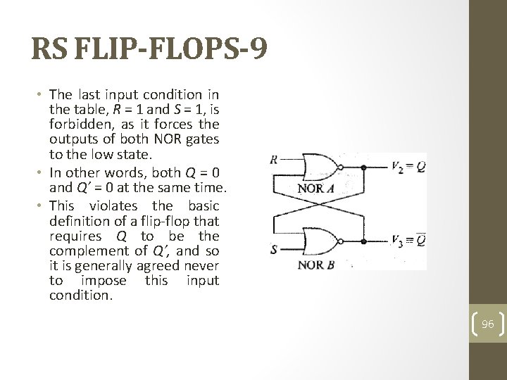 RS FLIP-FLOPS-9 • The last input condition in the table, R = 1 and