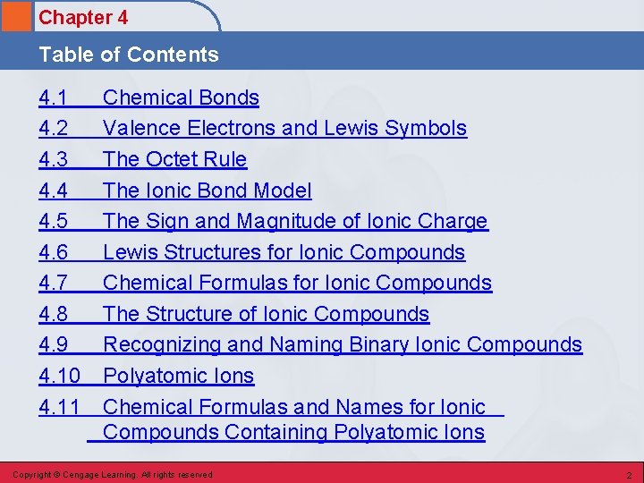 Chapter 4 Table of Contents 4. 1 4. 2 4. 3 4. 4 4.