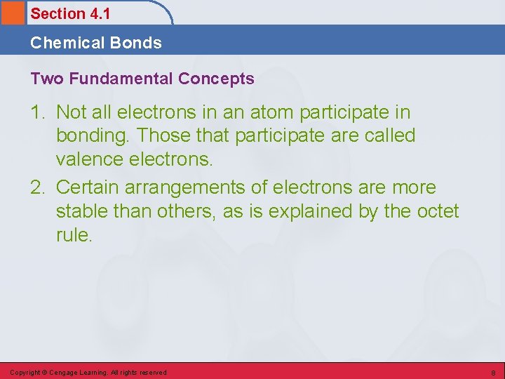 Section 4. 1 Chemical Bonds Two Fundamental Concepts 1. Not all electrons in an