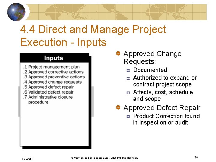4. 4 Direct and Manage Project Execution - Inputs Approved Change Requests: Documented Authorized