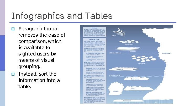 Infographics and Tables p p Paragraph format removes the ease of comparison, which is