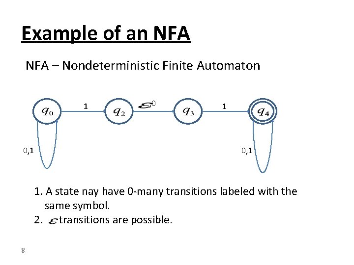 Example of an NFA – Nondeterministic Finite Automaton 1 0, 1 , 0 1