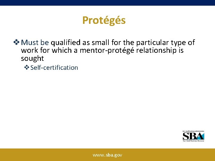 Protégés v Must be qualified as small for the particular type of work for