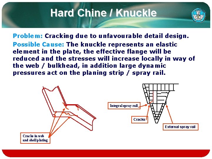 Hard Chine / Knuckle Problem: Cracking due to unfavourable detail design. Possible Cause: The