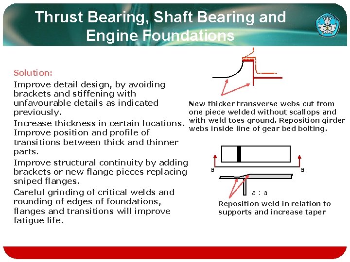 Thrust Bearing, Shaft Bearing and Engine Foundations Solution: Improve detail design, by avoiding brackets