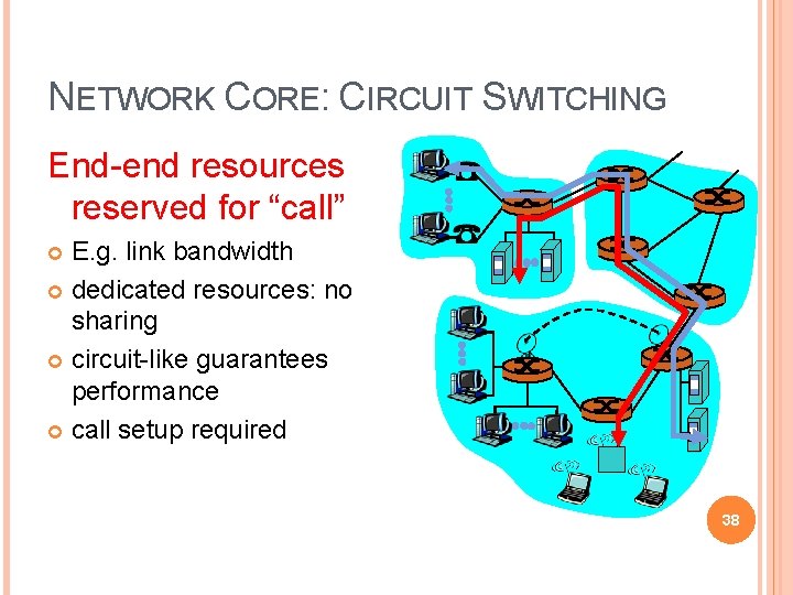 NETWORK CORE: CIRCUIT SWITCHING E. g. link bandwidth dedicated resources: no sharing circuit-like guarantees