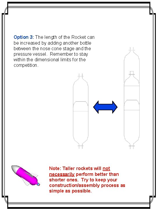Option 3: The length of the Rocket can be increased by adding another bottle