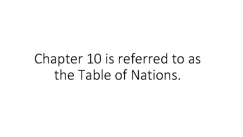 Chapter 10 is referred to as the Table of Nations. Chapter 10 is referred to as the Table of Nations.