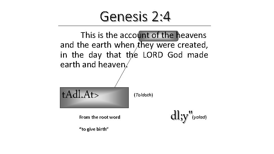 Genesis 2: 4 This is the account of the heavens and the earth when