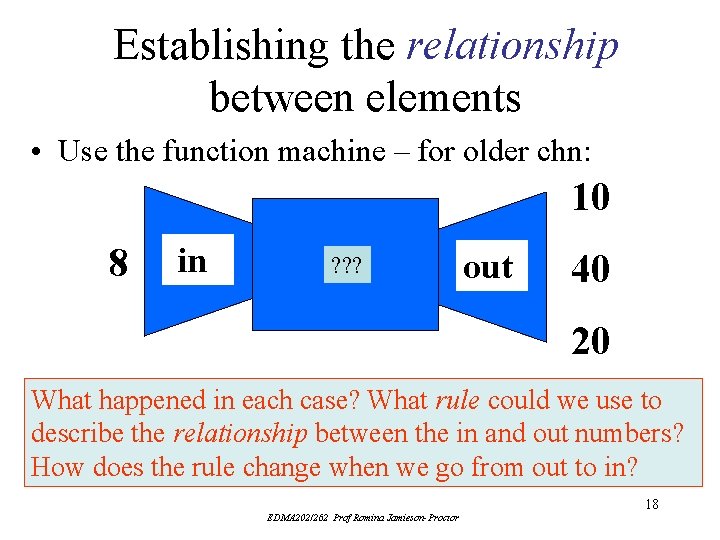 Establishing the relationship between elements • Use the function machine – for older chn: Establishing the relationship between elements • Use the function machine – for older chn: