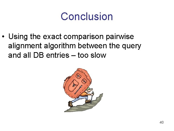 Conclusion • Using the exact comparison pairwise alignment algorithm between the query and all