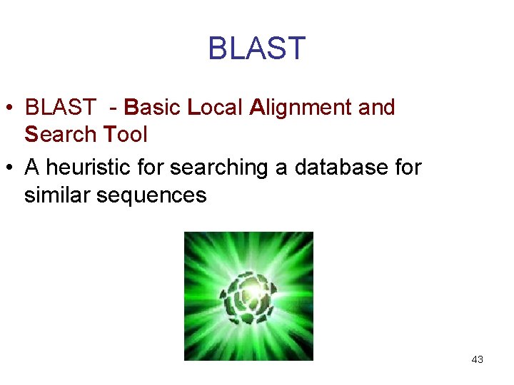 BLAST • BLAST - Basic Local Alignment and Search Tool • A heuristic for