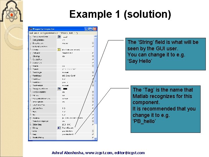 Example 1 (solution) The ‘String’ field is what will be seen by the GUI Example 1 (solution) The ‘String’ field is what will be seen by the GUI